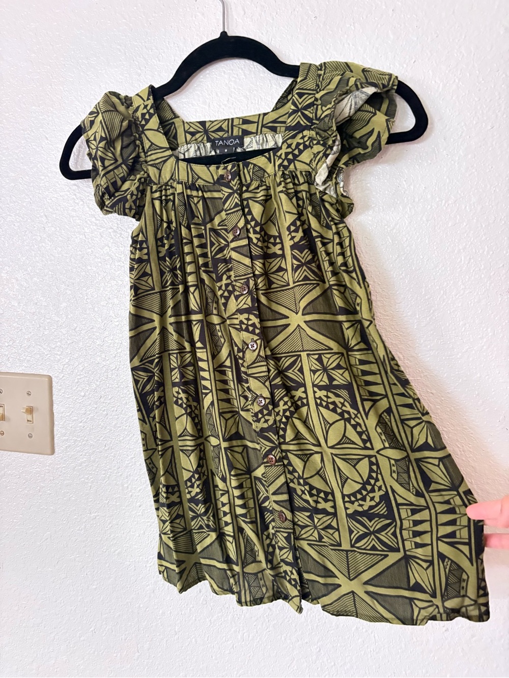 Tanoa Olive Green Printed Girls' Dress